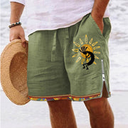 Heat Transfer Patch Men's Full Cotton Casual Shorts Summer Beach Pants