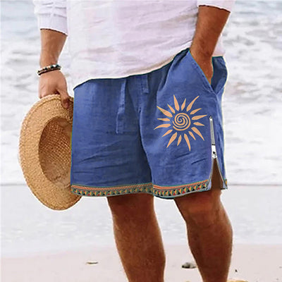 Heat Transfer Patch Men's Full Cotton Casual Shorts Summer Beach Pants
