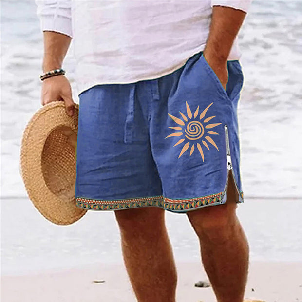 Heat Transfer Patch Men's Full Cotton Casual Shorts Summer Beach Pants