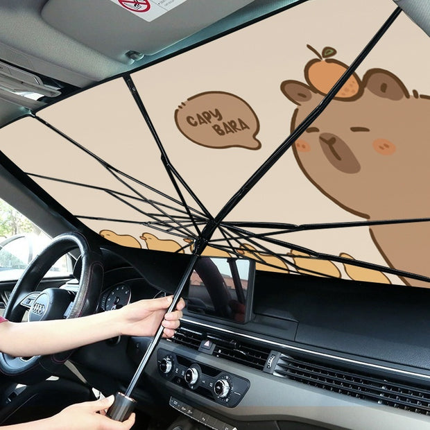 Summer Car Sunshade Cartoon Retractable Heat Insulation