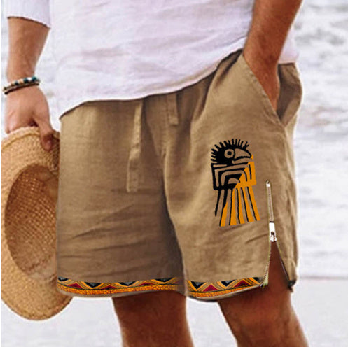 Heat Transfer Patch Men's Full Cotton Casual Shorts Summer Beach Pants