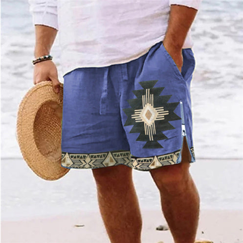Heat Transfer Patch Men's Full Cotton Casual Shorts Summer Beach Pants