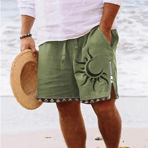 Heat Transfer Patch Men's Full Cotton Casual Shorts Summer Beach Pants