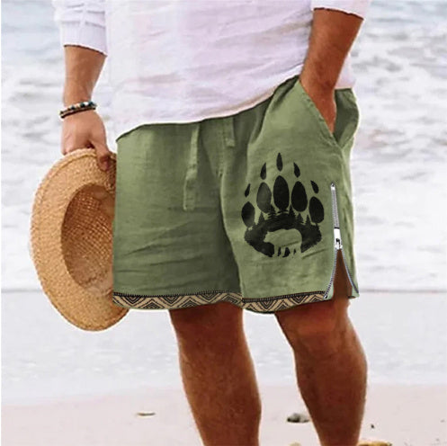 Heat Transfer Patch Men's Full Cotton Casual Shorts Summer Beach Pants