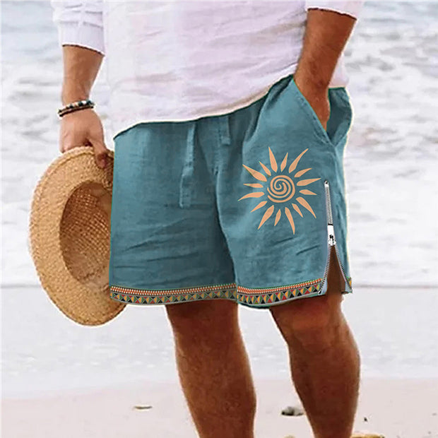 Heat Transfer Patch Men's Full Cotton Casual Shorts Summer Beach Pants
